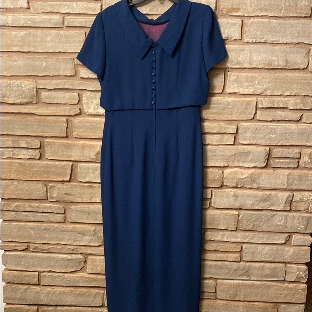 Donna Morgan Elegant Navy Blue Dress Size 10 - Picture 7 of 11